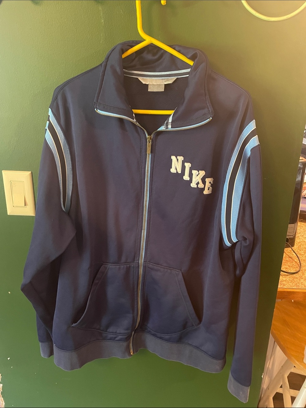 Vintage Nike Navy Blue Track Jacket with Light Blue Accents Size XL